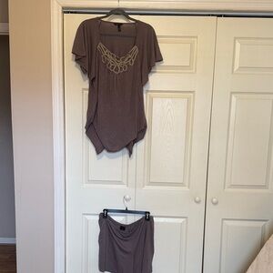 Soma Brown Top (L) and shorts (Xl) PJ set with Embroidered Detail